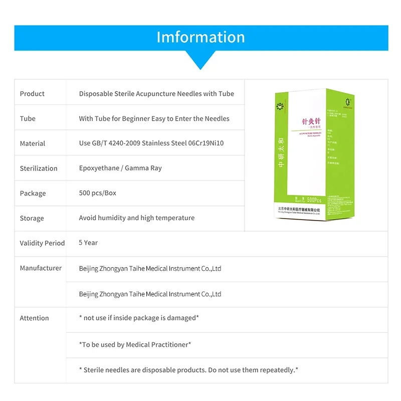 500pcs Sterile Acupuncture Needles with Tube Disposable Acupuncture Needle Many Size Choosable