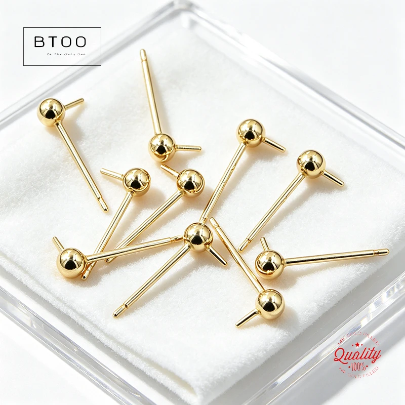 14k Gold Filled Ball Stud Earring Posts with round Bead And Side Peg Tarnish-Resistant Jewelry Making Findings for DIY Crafts