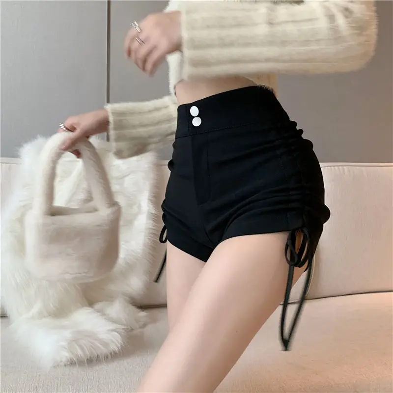 Booty-Pantalon court moulant pour femme, taille haute, noir, shorts skinny, mini tenues sexy, tendance de la mode, prix bas, 2024