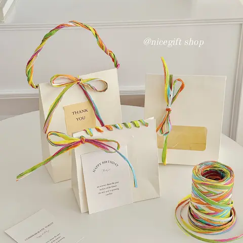 6 Colors Mixed Straw Raffia Rope for Gift Packaging Decoration DIY Handmade Woven Gift Baking Flower Packaging Ribbon
