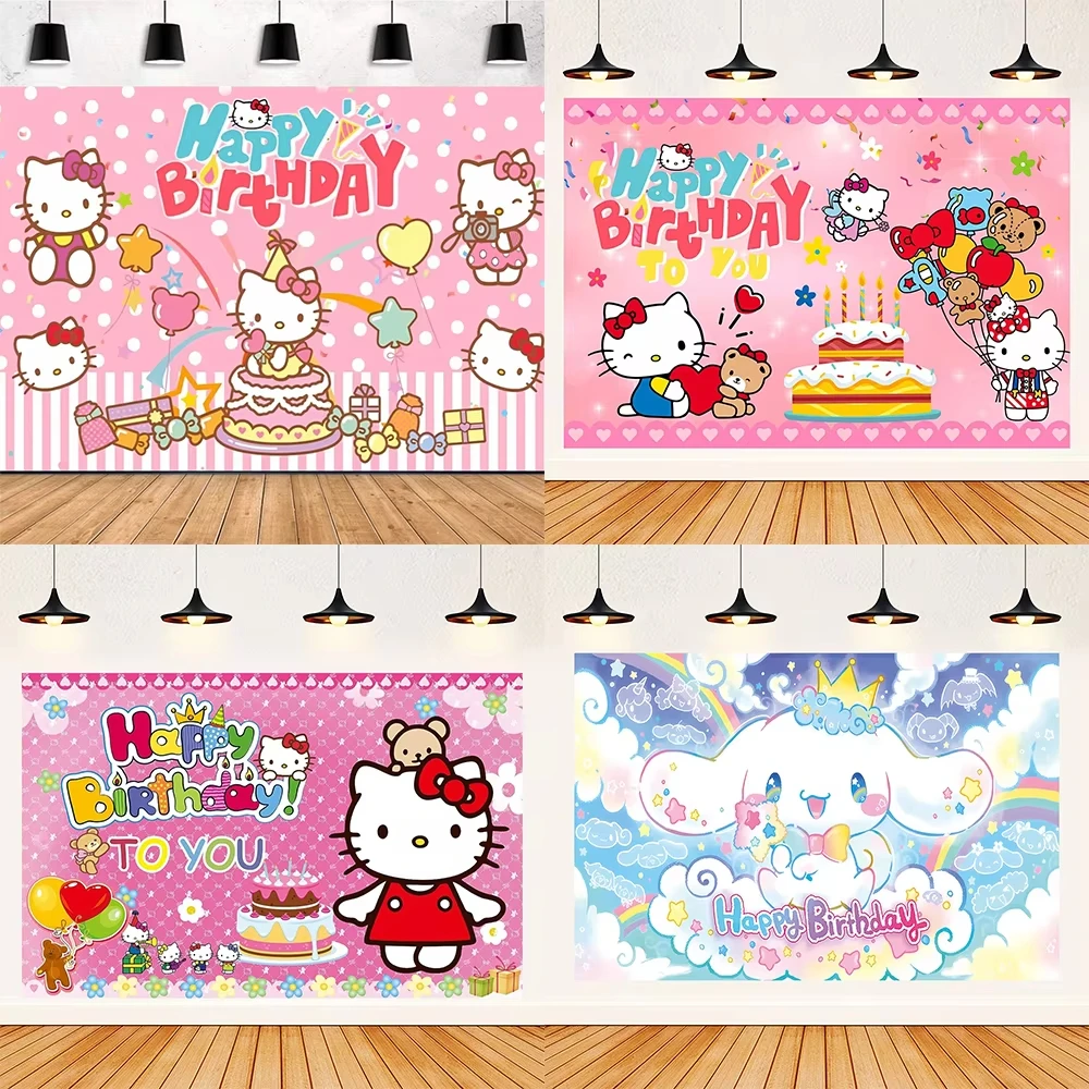 مينيسو لطيف الكرتون مرحبا كيتي موضوع الأطفال حفلة عيد ميلاد زخرفة خلفية الهدايا لوازم التصوير خلفية راية #1