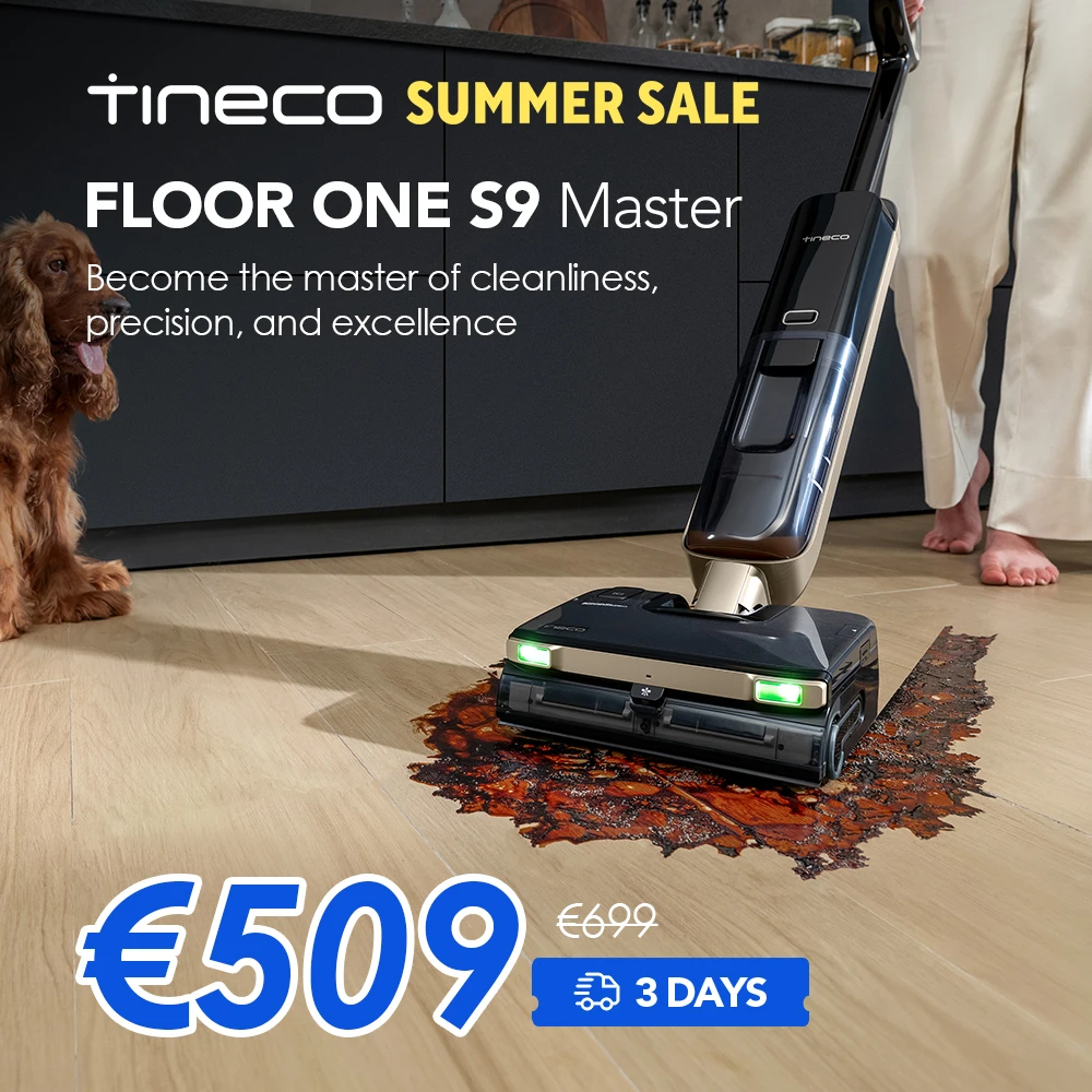 Tineco Floor ONE S9 Master nat- en droogstofzuiger, StreakFree-afzuigkap, ThermoBlast-technologie, heetwaterdweilen, 9,9 cm ultra-platte behuizing, 23kPa, FlashDry zelfreinigend, 150 °   groen DustReveal-licht
