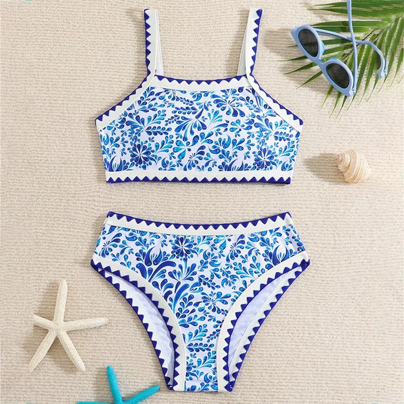 Costume da bagno per bambini in due pezzi Costumi da bagno per bambini 8-12 anni Costume da bagno per adolescenti Abbigliamento da spiaggia blu per ragazze
