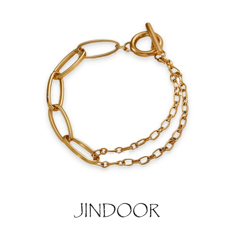 JINDOOR Trendy Minimalist Paperclip Link Chain Bracelet for Women – Titanium Steel Jewelry, Perfect for Modern Style