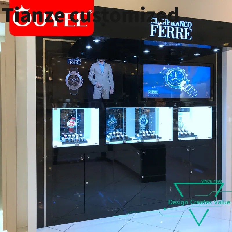 Customized-high end luxury store furniture wall mounted watch display kiosk