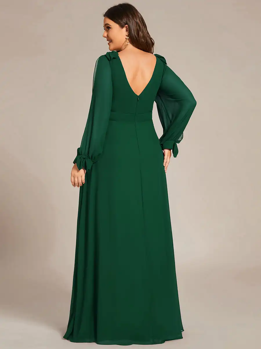 Plus Evening Dresses Long A-LINE V-Neck Full Sleeves Floor-Length Orchid Gown 2024 ever pretty of Dark Green Bridesmaid Dresses