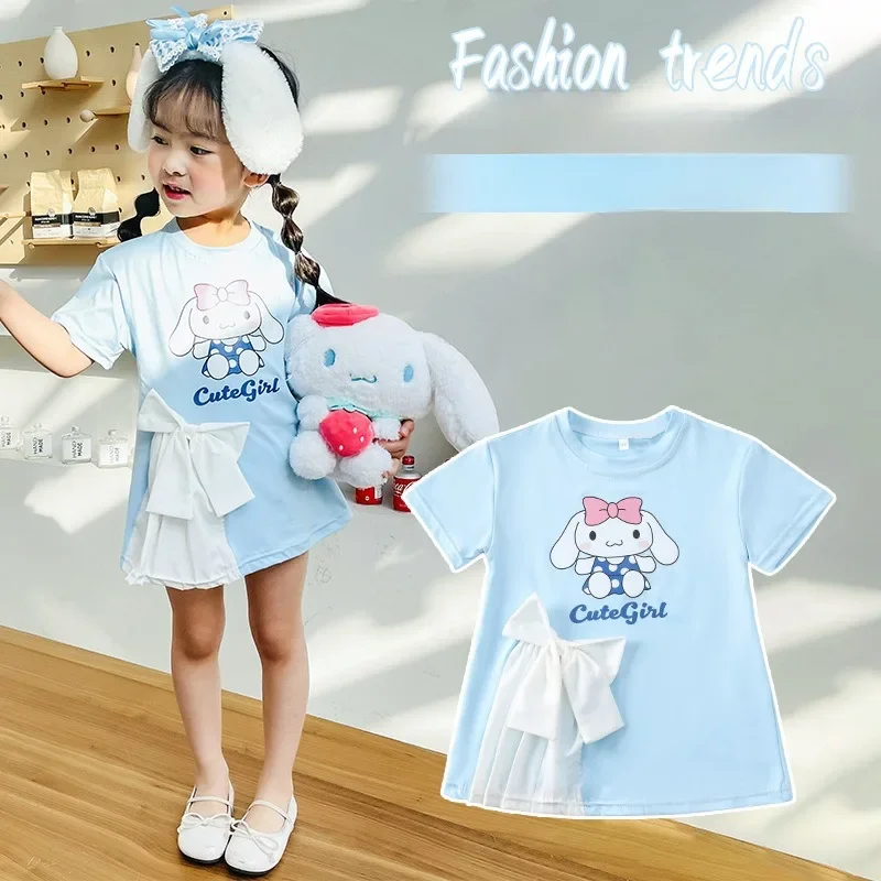 Summer Child Girls Hello Kitty Shirt Dresses Short Sleeve Tee Tops Children Baby Casual Cute Mini Short Dress Clothes Dropship