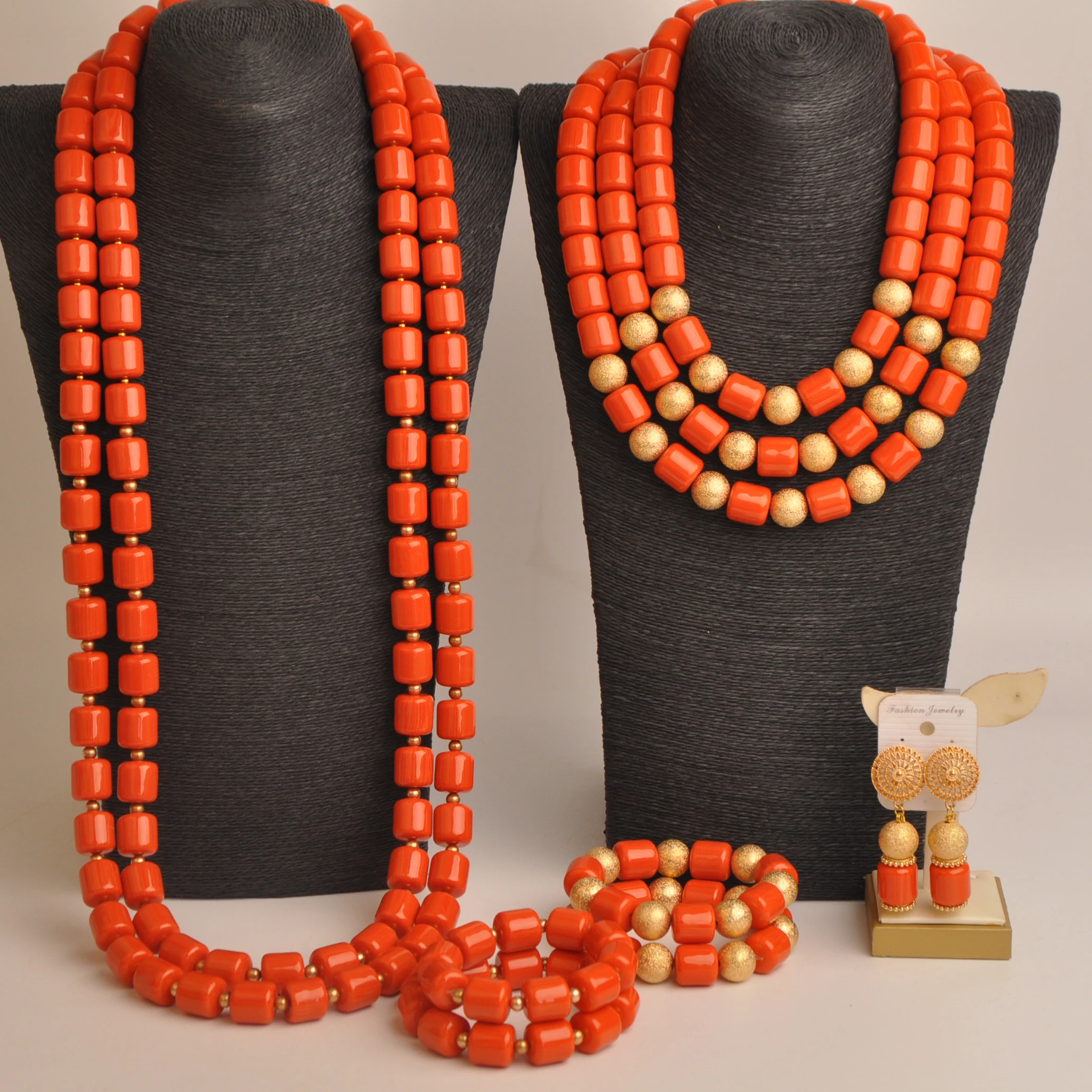 High end orange imitation coral necklace, Nigeria wedding couple wedding jewelry, African bride wedding jewelry set XIN-07