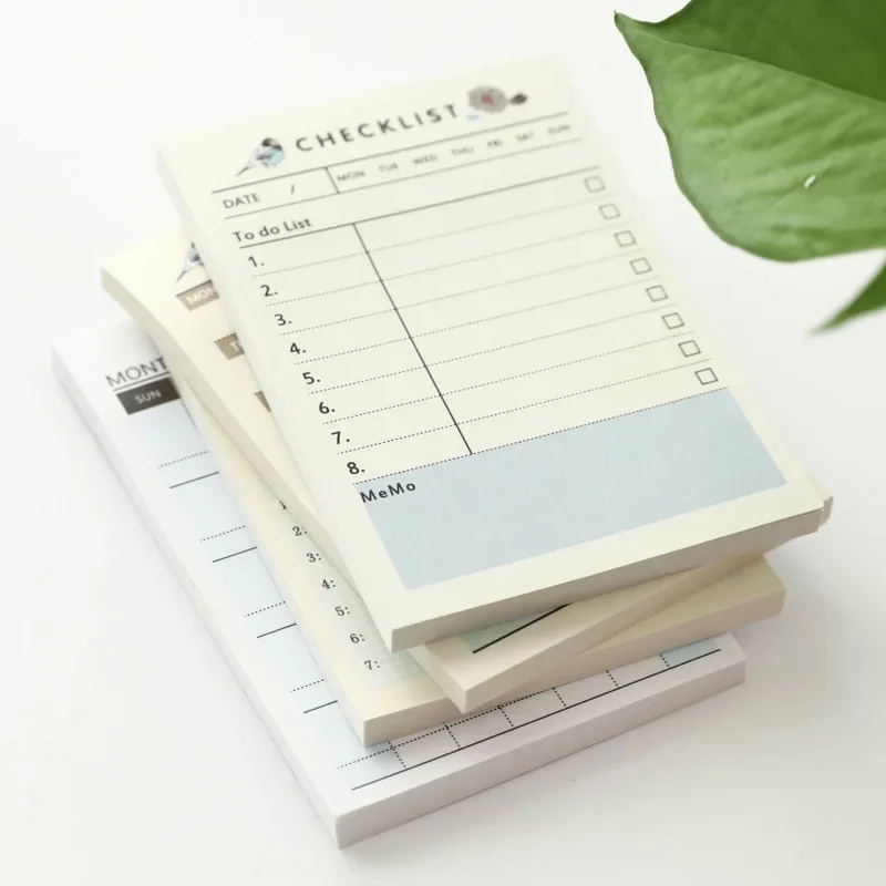 Décennie s-notes simples avec liste de contrôle Kawaii, notes autocollantes, bloc-notes mignons, index, fournitures de bureau, licence 03, mensuel, 60 feuilles