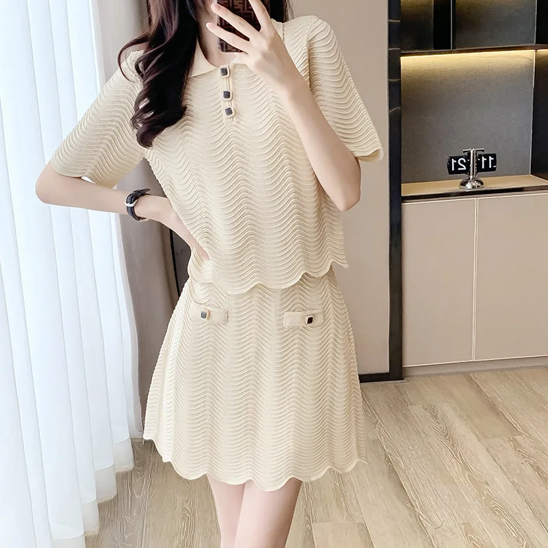 New Summer Women\'s Short Sleeve Dress Suit Fashion Casual Set Two Piece Set Skirt Sweet Style Dresses