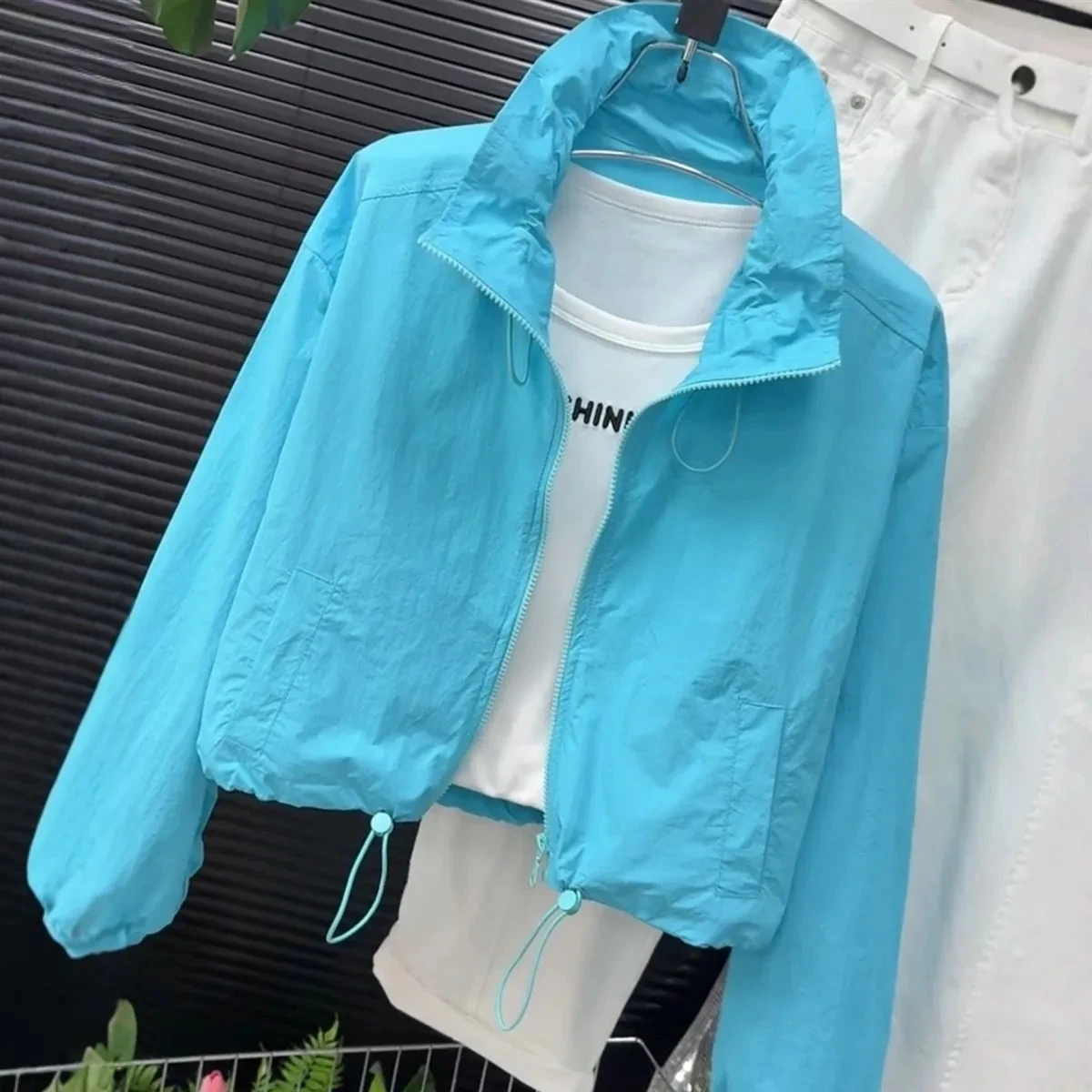 Women's Short Sunscreen Wear 2026 Summer New Loose Travel Outdoor Stand Collar Coat Ladies Casual Solid Color Zipper Coat Top