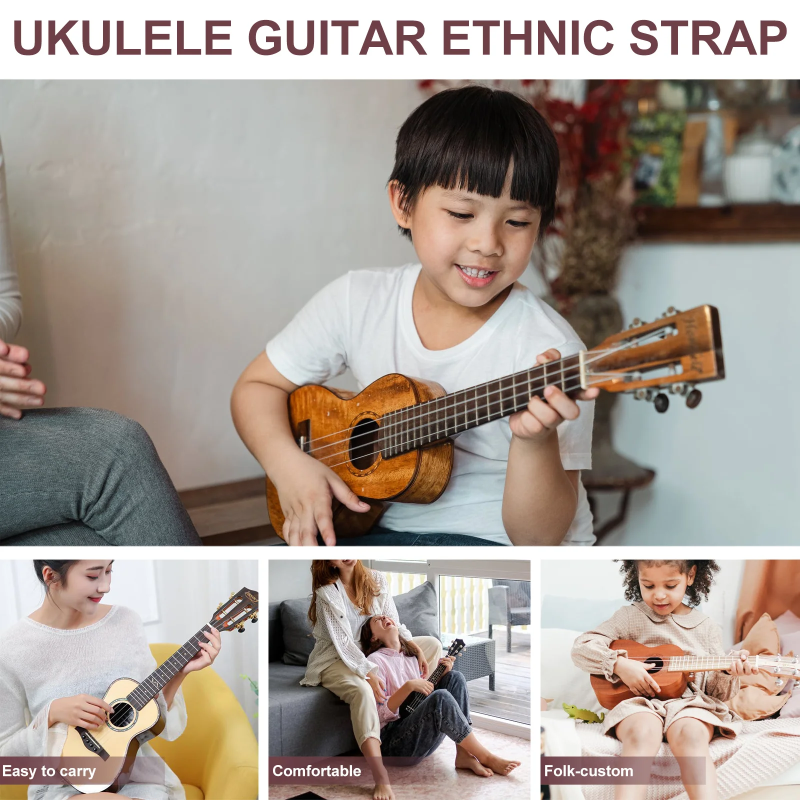 

Adjustable Cotton Guitar Strap Ends for Ukulele Acoustic Electric Guitars Exquisite Weaving Colorful Patterns