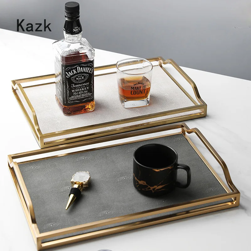 Upscale Leather Trays Decorative European Style Living Room Decoration Coffee Table Tray Home Tea Set Storage Serving Tray