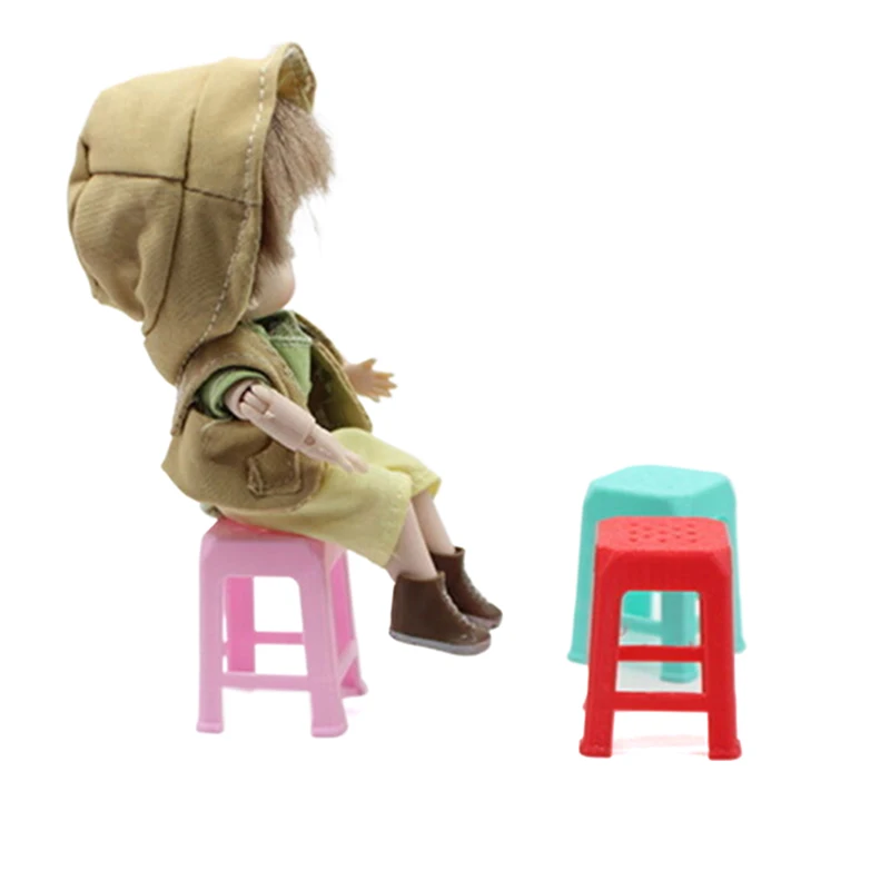 1PC Living Room Toy 1:12 Mini Dollhouse Simulation Plastic Stool Small Chair Model Doll House Furniture Accessories Decoration