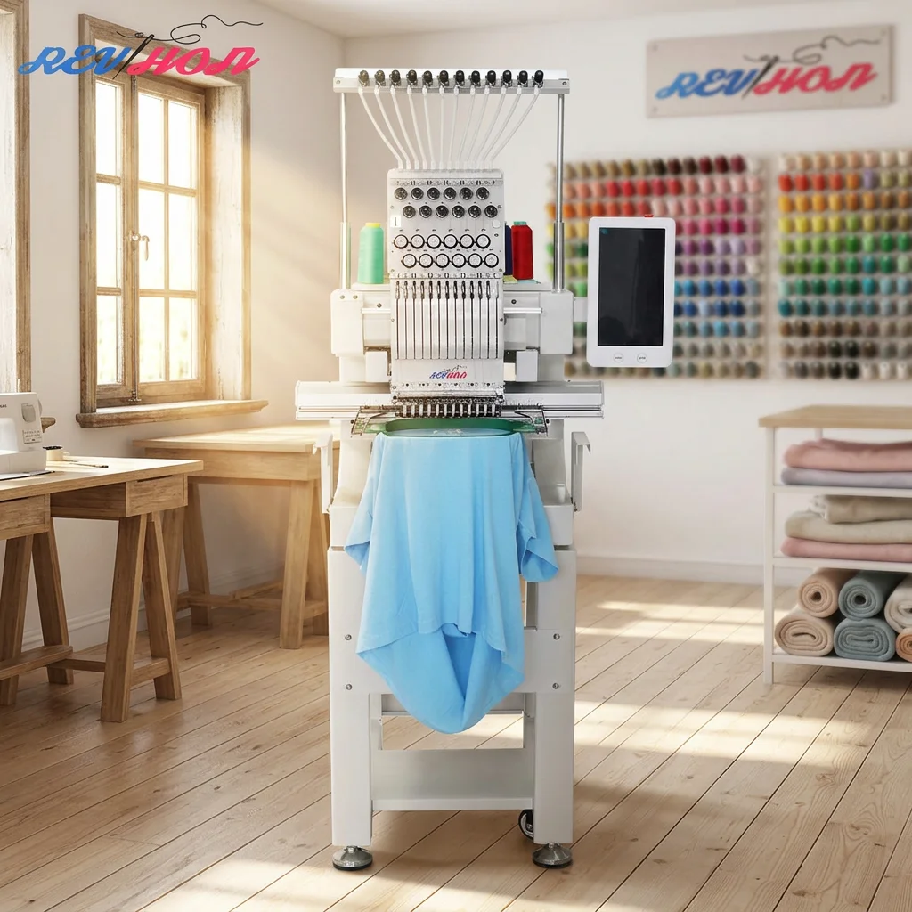 REVHON Computerized Embroidery Machine 1 Head 9/12 Needle Multifunctional Easy to Move Home Use