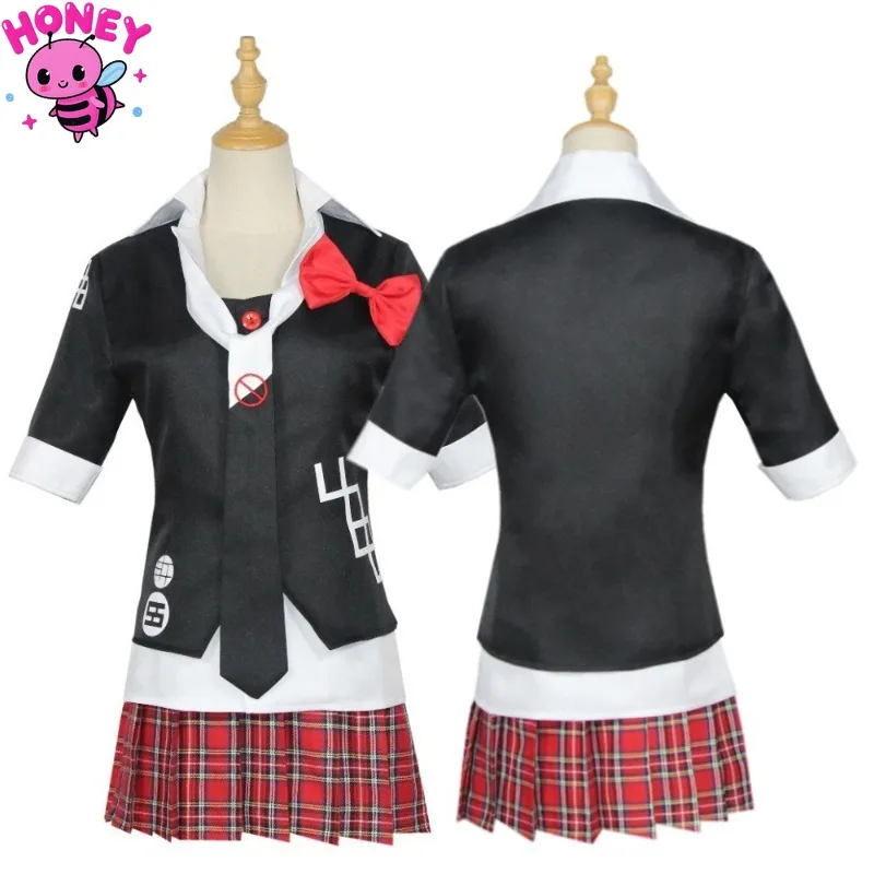 

Anime Game Danganronpa Cosplay Costume Enoshima Junko Uniform Cafe Work Clothe Short Skirt Monokuma Headwear Double Ponytail Wig