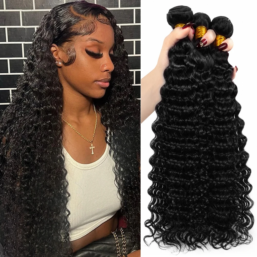 28 30 32 Inch Deep Wave Burmese Bundles Unprocessed Raw Human Hair Extensions Curly Water Wave Human Hair Bundles 1/3/4 Tissage