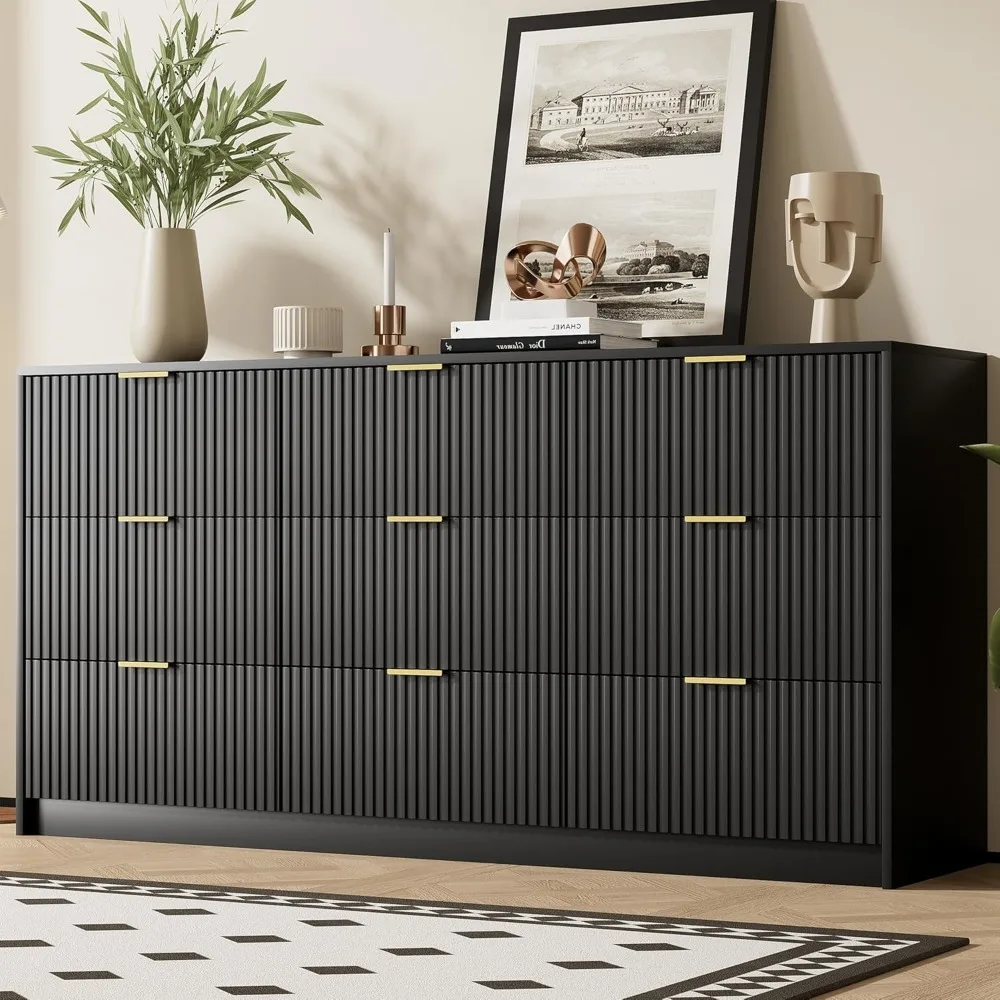 Modern 9-Drawer Dresser with Smooth Slides & Gold Handles for Bedroom/Living Room/Closet 15.7