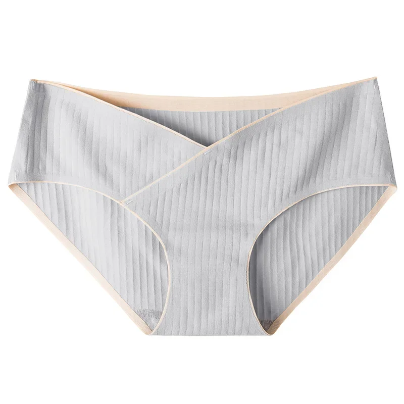 Culotte de Grossesse en Coton Jacquard à Rayures pour Femme Enceinte, Sous-vêtement Taille Basse sans Couture, Grande Taille