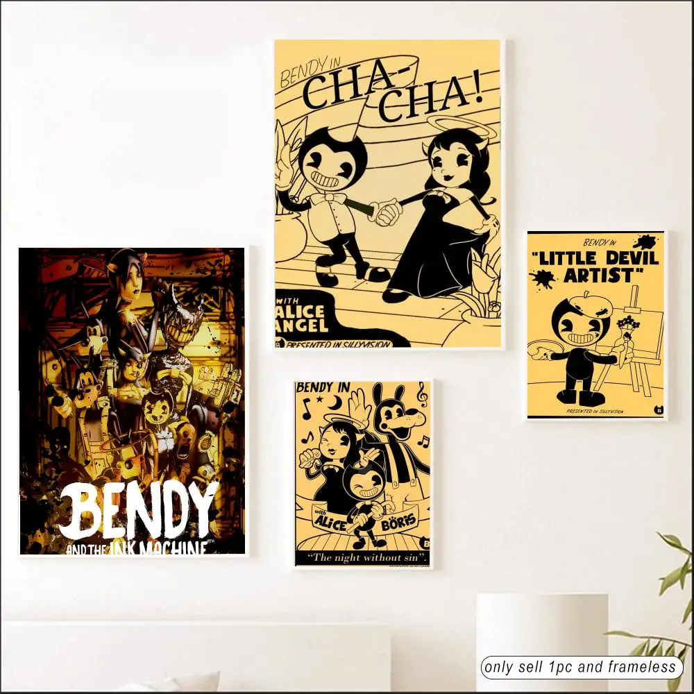 B-Bendy And The Ink Machines Game Poster HD Art Sticky Wall Waterproof Home Living Room Bedroom Bar Aesthetic Decoration