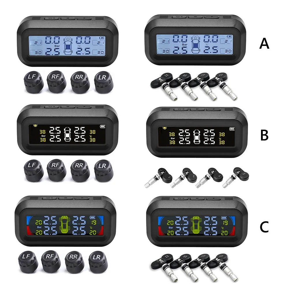 TPMS Car Tire Pressure Monitor System Automatic Brightness Control Attached to Glass Wireless Solar Power TPMS with 4 Sensors