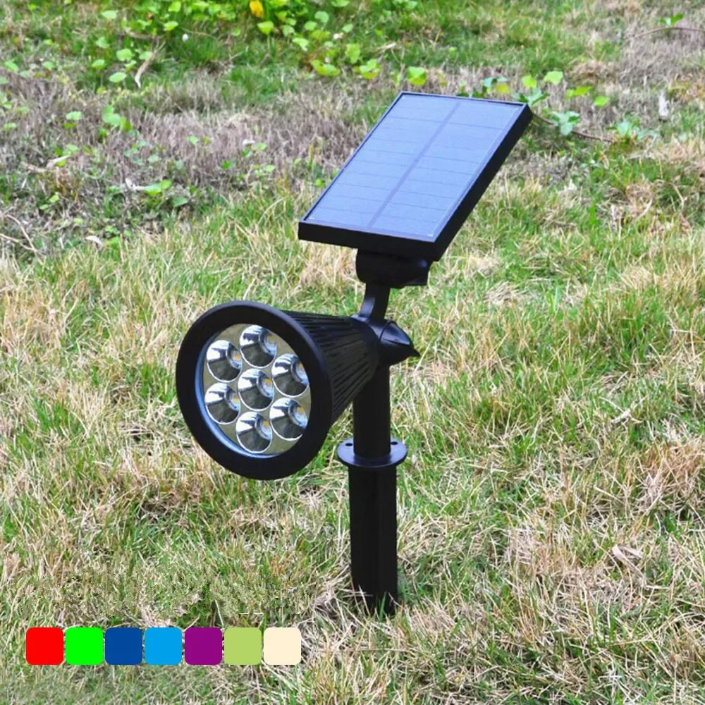 7 LED Solar Powered Wall Lamp Coloured Solar Spotlights Outdoor Waterproof Lawn Garden Fence Landscape Decorative Lights