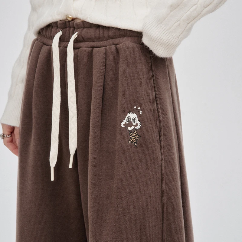 ELFSACK 2025 Winter New Arrivals Casual Loose Solid Colour Floor Length Straight Leg Pants For Women