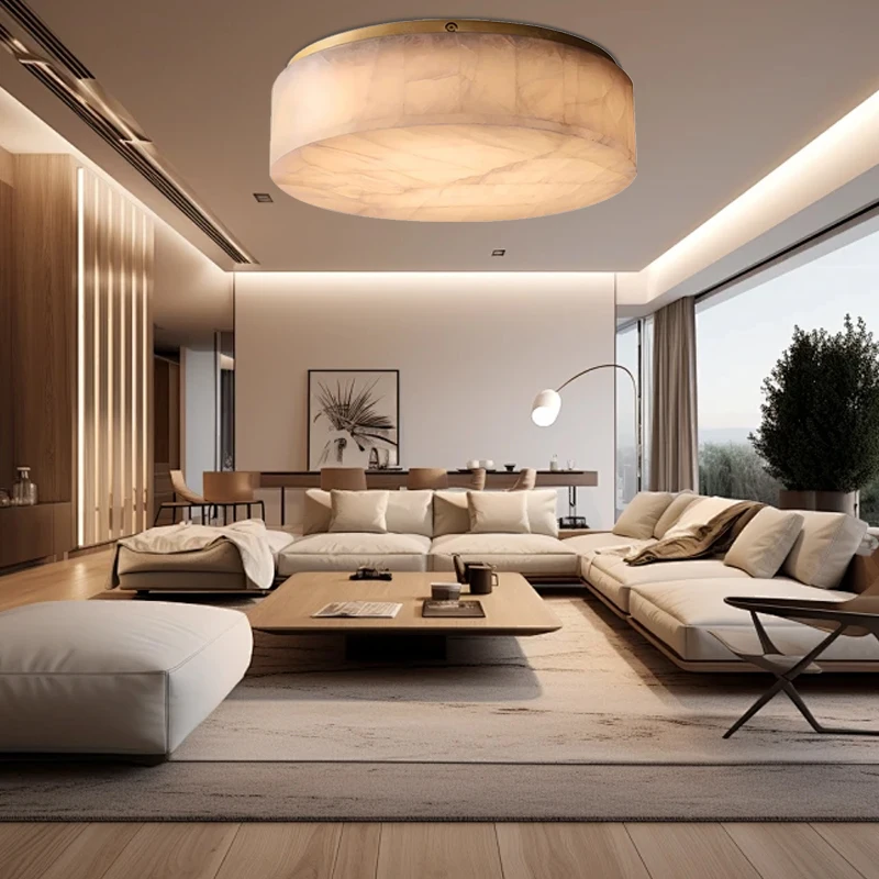

All Copper Natural Spanish Marble Ceiling Lamp Luxury Home Decor Ceiling Chandelier Stone Lamps over Living Room Bedroom