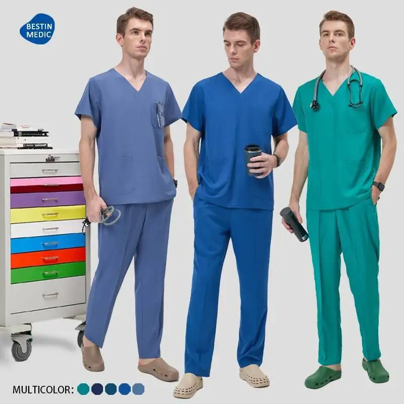 Men S Scrubs Set Doctor Nursing Uniforms Medical Hospital Work Suits Dental Clinical Sanitary Outfit Quick Dry Way Stretch S