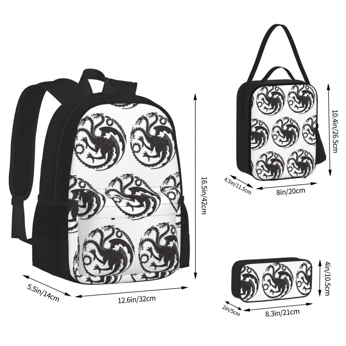 Game Of Thrones House Targaryen Backpacks Students Bookbag School Bags Children Rucksack Lunch Bag Pen Bag Three-Piece Set
