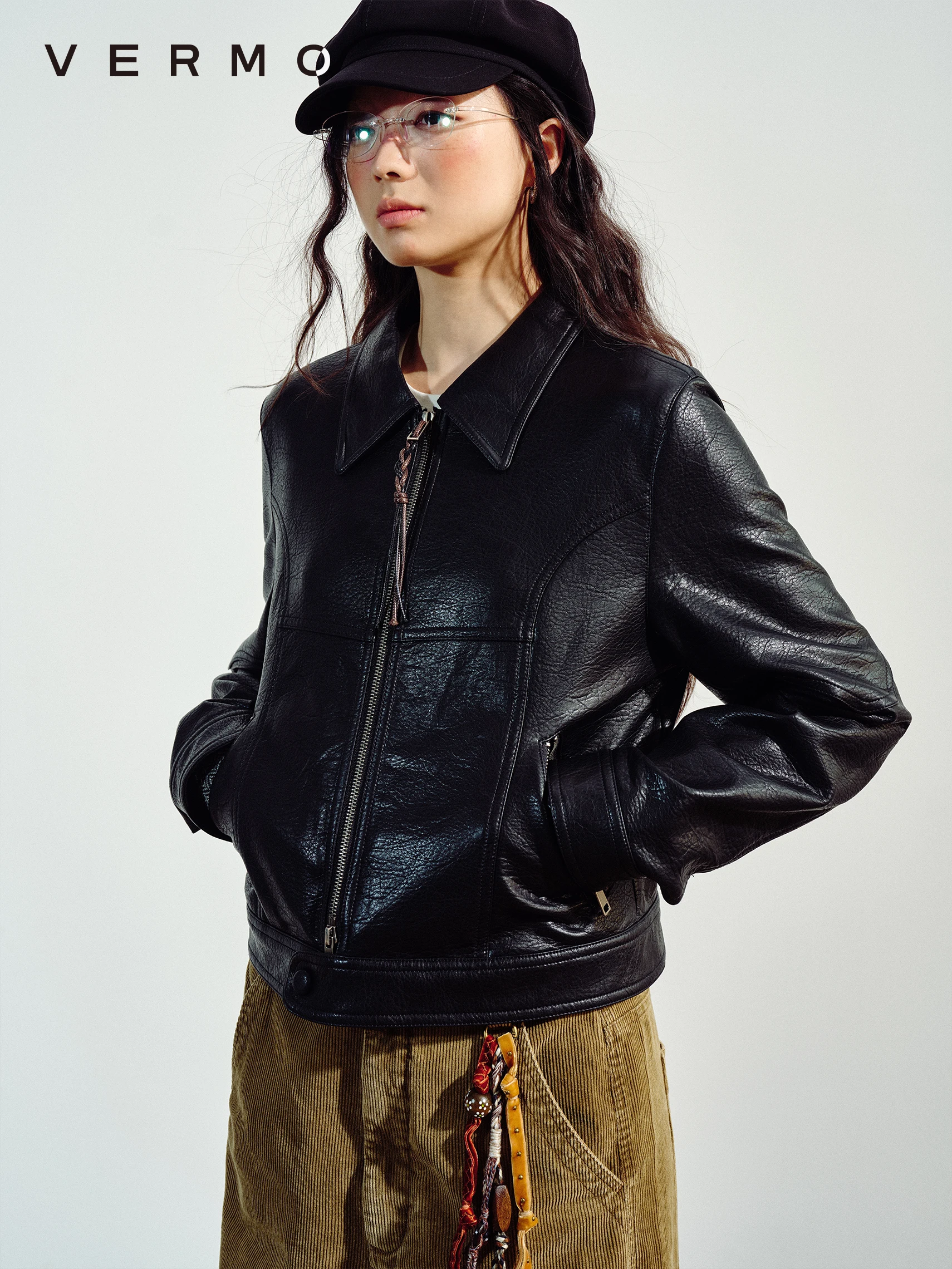 

Куртка из искусственной кожи Vermo, ручная работа, плетеная, классический приталенный крой, прямой силуэт, на молнии, молодежная верхняя одежда