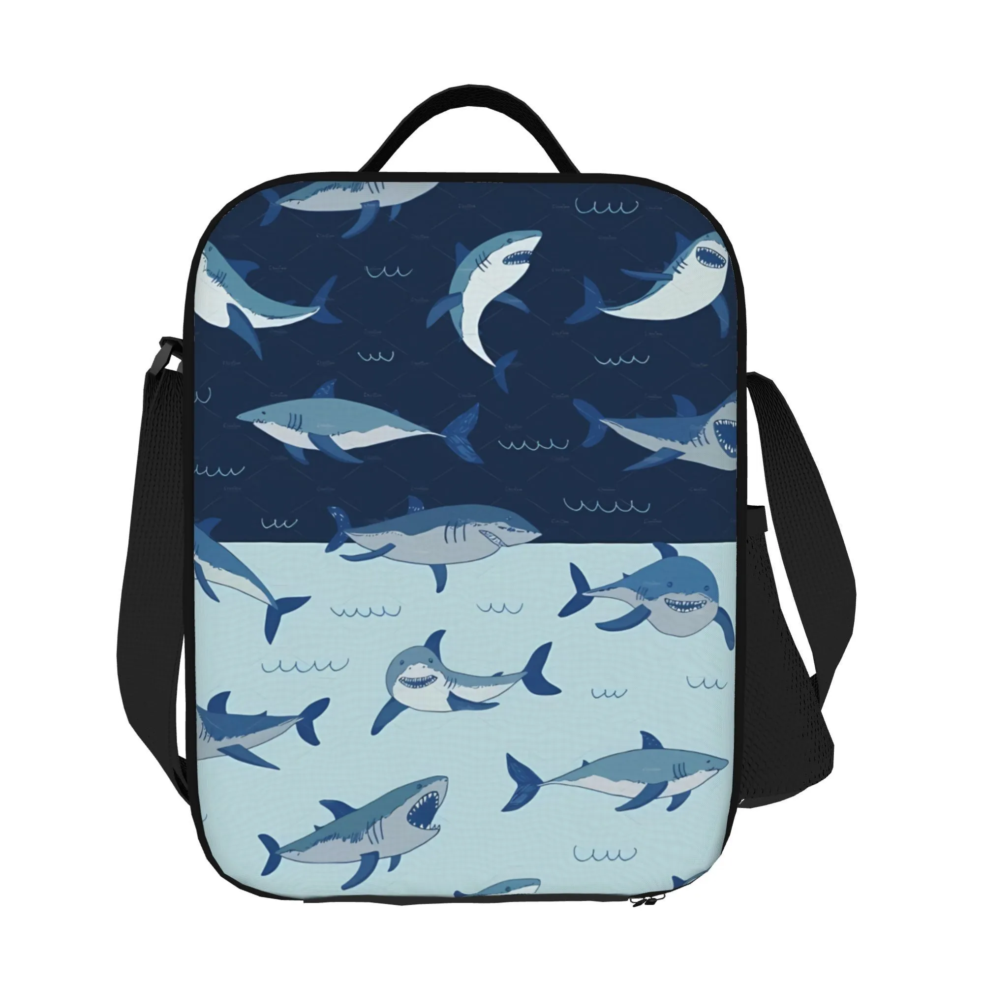 Shark Design Insulated Lunch Bag 600D Oxford Fabric for Picnic Office School Travel
