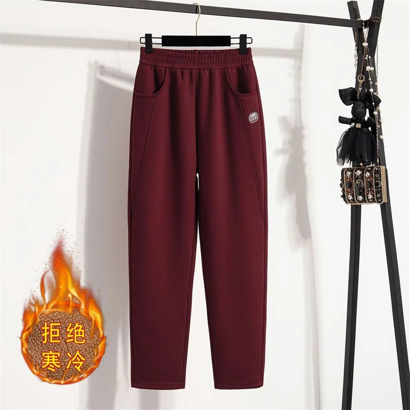2026 الخريف الشتاء عالية الجودة عالية الخصر سراويل تقليدية المرأة بدلة جديدة السراويل الصوفية موضة تسعة السراويل الأنابيب السراويل الإناث #6