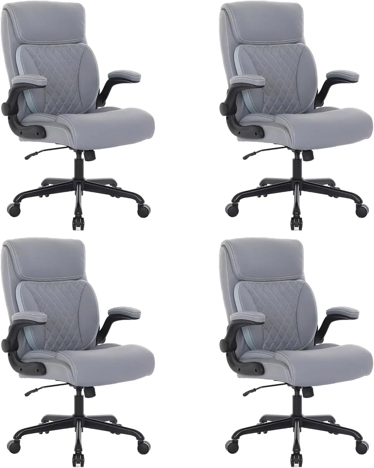 

Executive Office Chair Set of 4 PU Leather Computer Chair with Lumbar Support Ergonomic Home Office Desk Chairs Flip up Armrests