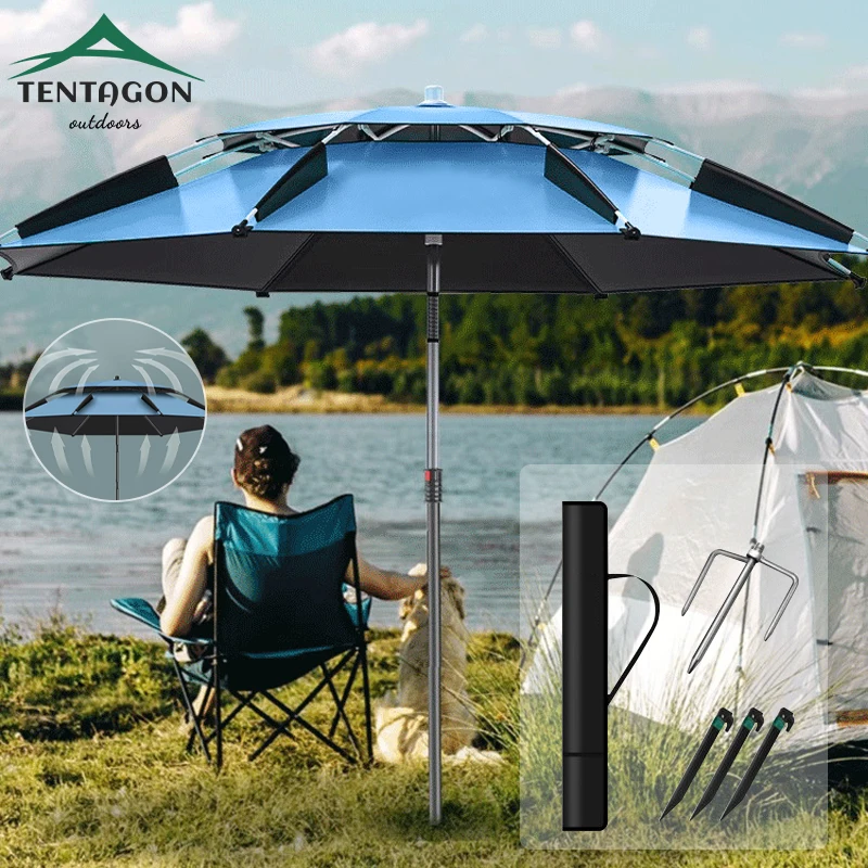 Double-Layer Fold Parasol Fishing Umbrella Sturdy Vinyl Umbrella Inside and Outside for Beach Garden Parasol Windproof Umbrella