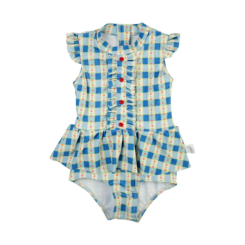 

New Girls One-Piece Gingham Bodysuit Swimwear Baby Princess Summer Vacation Swimsuit Toddler Bathing Quick-Drying Suit Size 1-9Y
