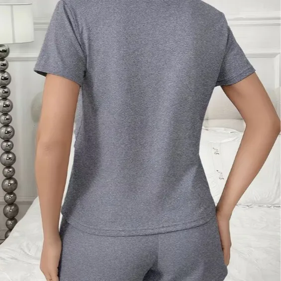 Women Cute Smile Face Print Pajama Set 2PCS Short Sleeve Top Shorts Sleepwear Loungewear Soft Cotton Homewear Summer Nightwear image 5