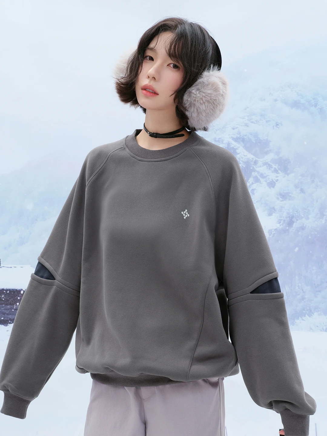 

Thiened Fce Hoodie Women's Winter Loose Neutral Sle Warm Top avi Museum Long Sve round Ne Pullover Sweatirt