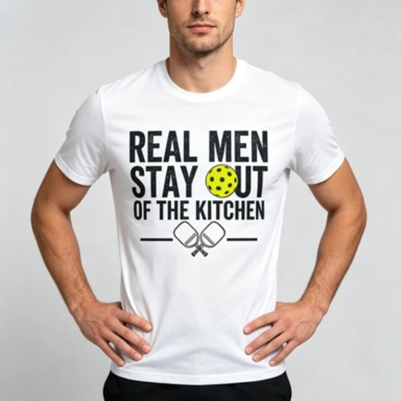 Men Modal Crew Neck T‑Shirt Real Men Stay Out Of The Kitchen Pickleball Graphic Casual Short Sleeve Sport Tee
