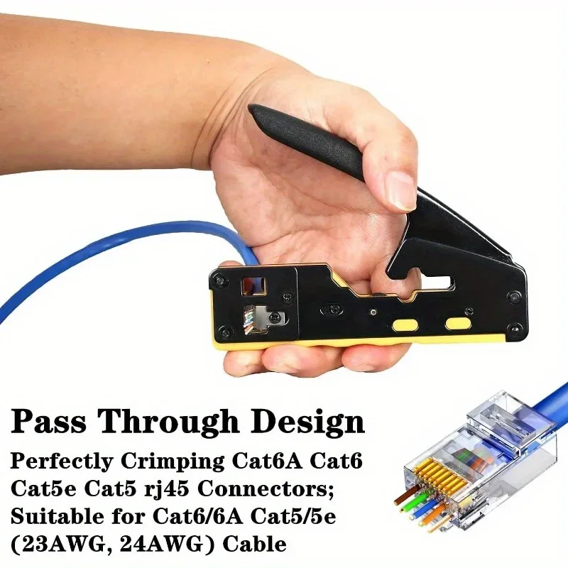 Pass Through Crimp Tool Kit Multi Functional Crimping Pliers With Seven Type Of Through-Hole Network Cable Pliers Wire Stripper