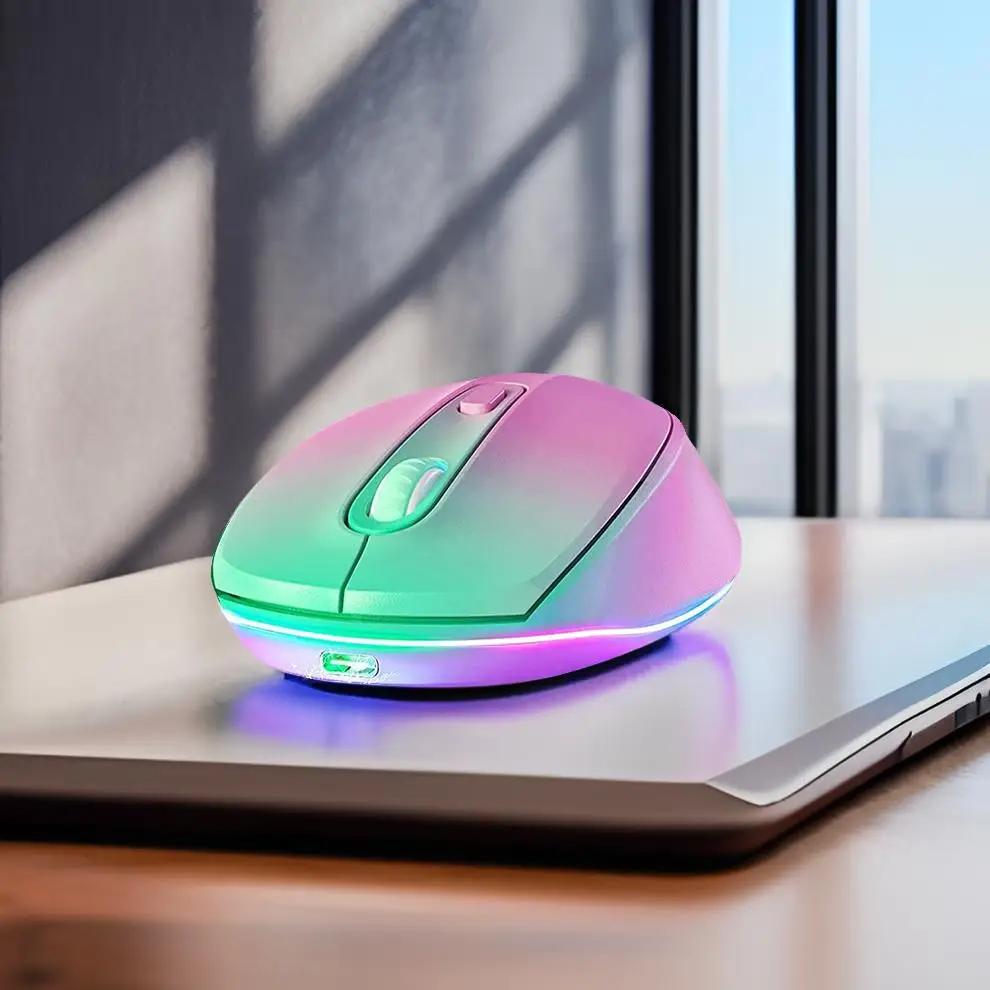 Ergonomic Rechargeable Wireless Mouse Silent Click LED Backlight Portable Design Multi-System Compatibility Rechargeable