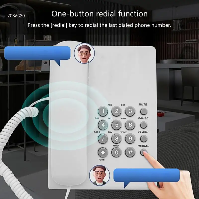 Corded Landline Phone Big Button Wall Mount Landline Phones Redial Fixed Telephone for Office Home Hotel Bathroom