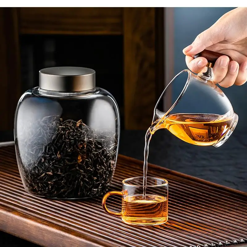 Transparent Glass Bottle Tea Can with Lid Household Coffee Bean Storage Sealed Box Kitchen Grain Dispenser