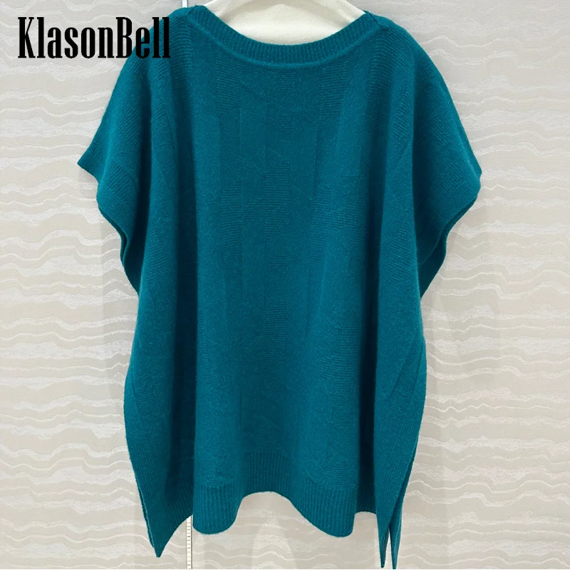 

9.25 KlasonBell High End Quality Cashmere Capes For Women Fashion Geometric Jacquard O-Neck Loose Knitwear Sweater