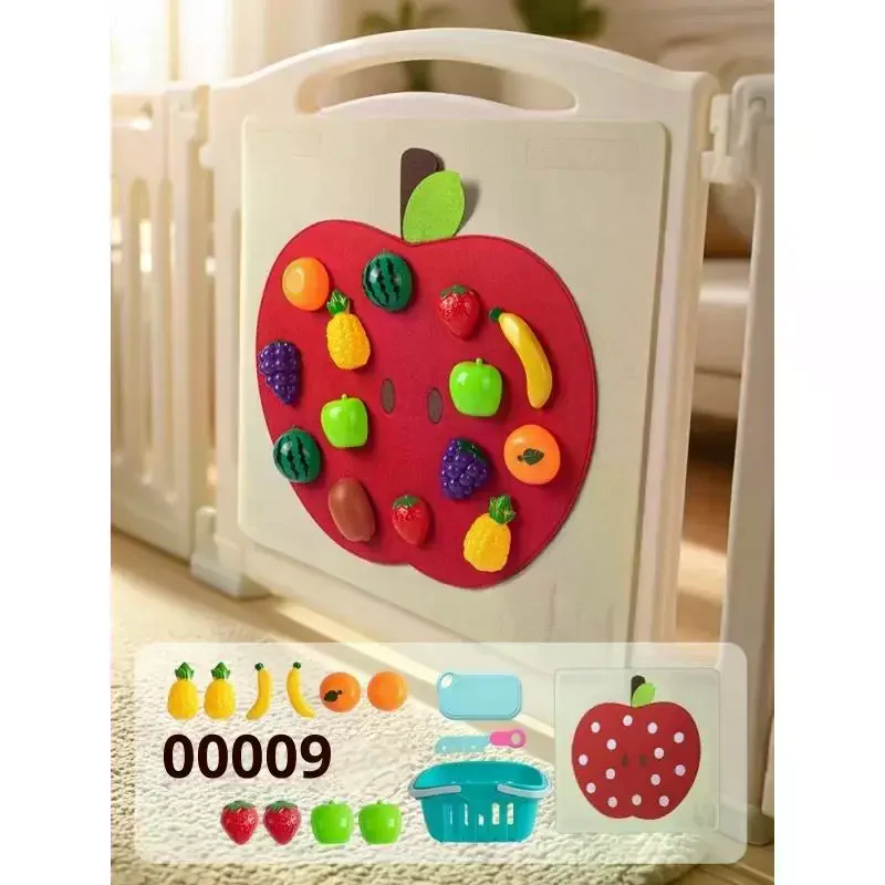 1 Juego de frutas, juegos de cocina, tablero de fieltro para bebé, juguetes de comida, pegatina de pared, habilidades motoras finas, juguete educativo para edades tempranas
