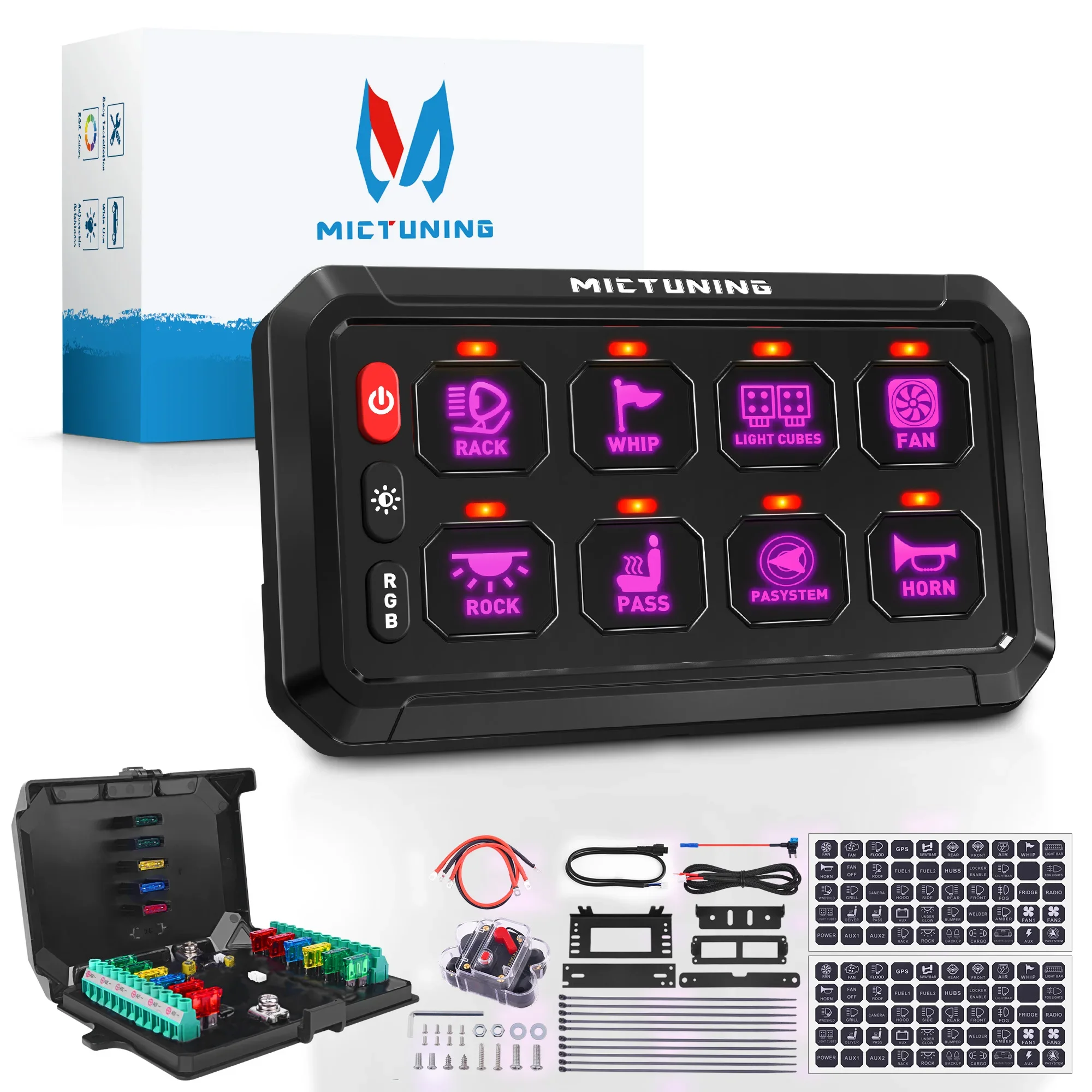 Mictuning 8/12 Gang RGB Schakelpaneel Led Verlichting Bar Schakelaars Box Controller voor Universele Auto Vrachtwagen Boot UTV 4X4 4WD