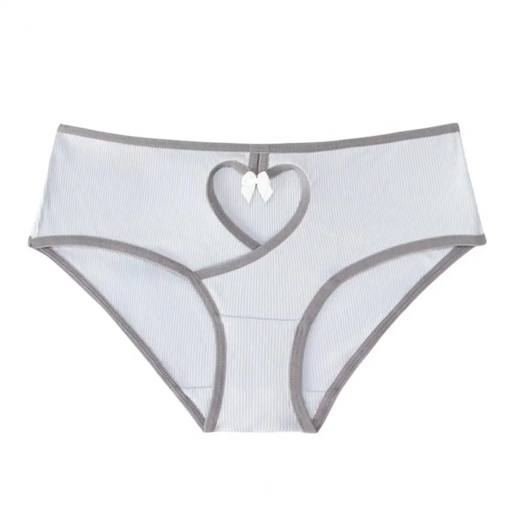 

Women Low Waist Underwear Hollow Love Heart Bow Panties Soft Breathable Ribbed Stretch Ladies No Show Brief Underpants Women Bri