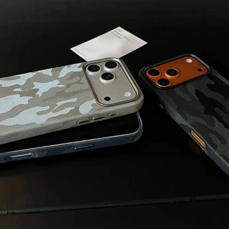 HOCE Camouflage Leather Magnetic For Magsafe Case For iPhone 17 16 15 14 13 12 Pro Max Metal Lens Frame Shockproof Hard Cover