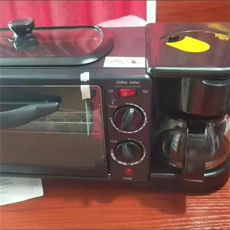 Multifunction 3 in 1 Breakfast Maker Electric Bread Roast Oven Steaming Coffee Pot Frying Machine