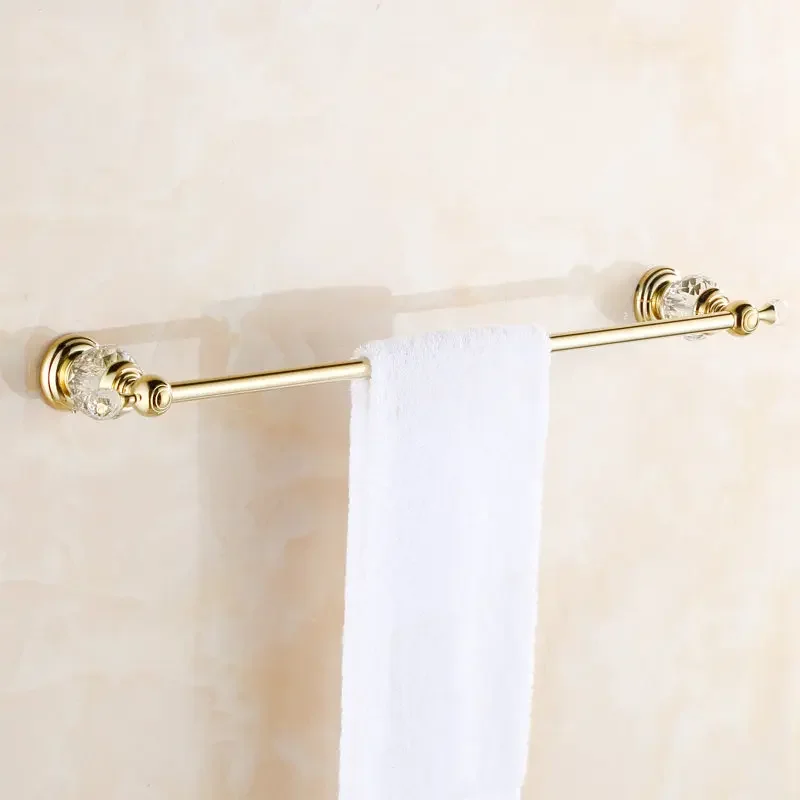 

Vidric Towel Bars Brass Crystal Golden Wall mounted Single Towel Bar Holder Luxury Towel Rack Bar restroom Bathroom Acce